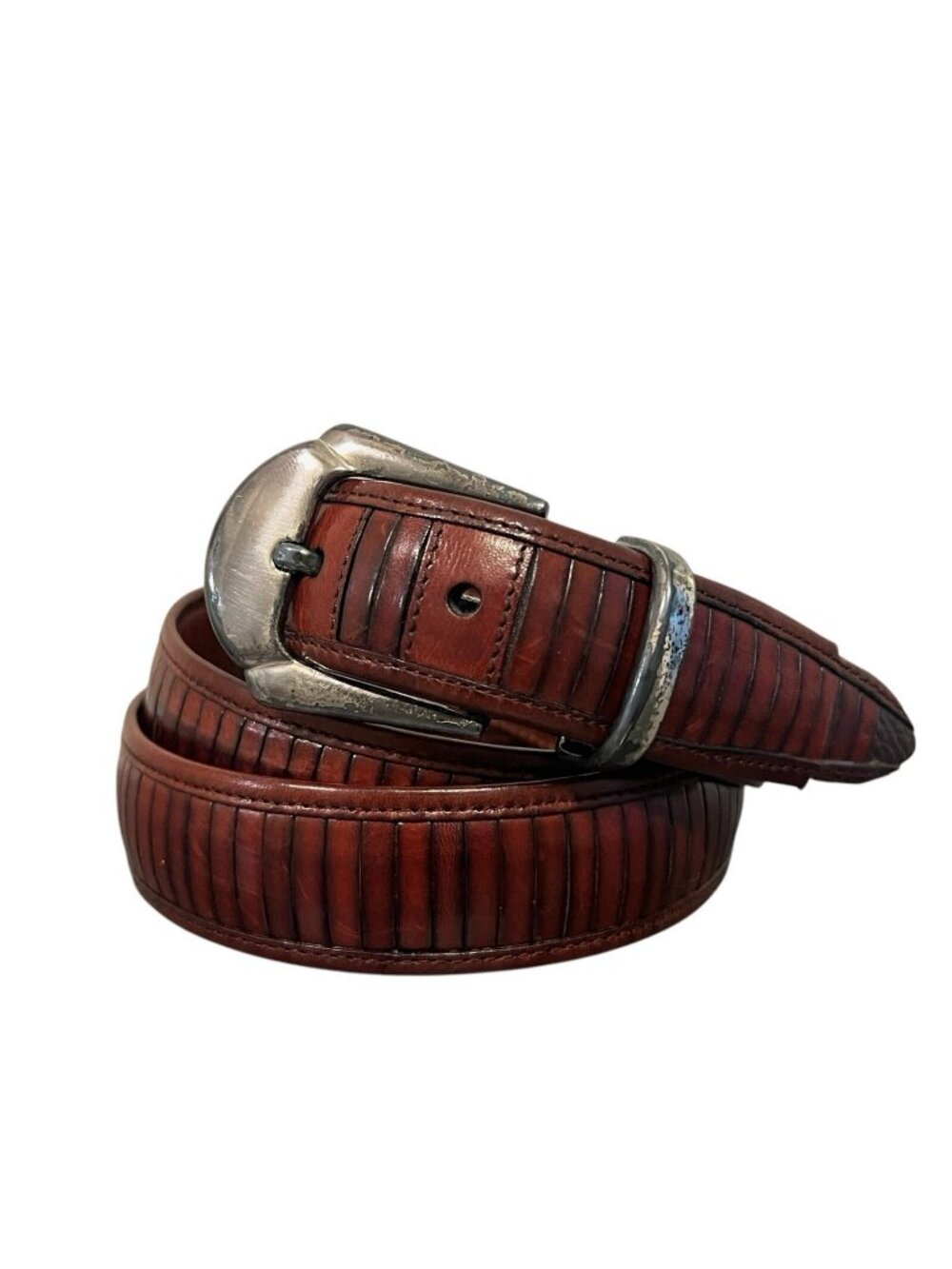 Mezlan Men's Sport Brown Leather Ribbed Belt Size 36